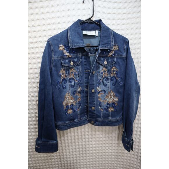 LaBellum Hillary Scott Embellished Denim Jacket sz M - Picture 1 of 3